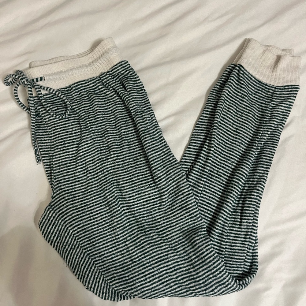 Green and white striped lounge pants/pjs